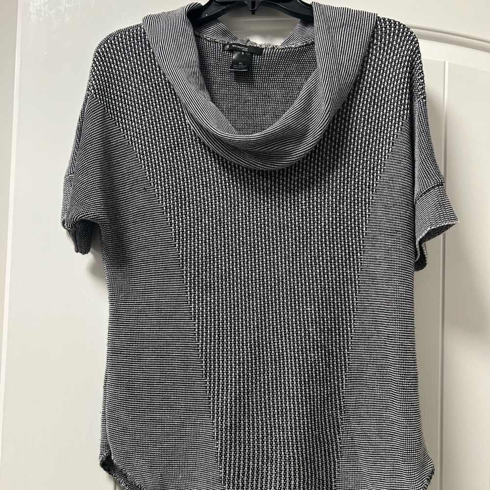 New Directions Black and White Blouse with Cowl Neck and Short Sleeves